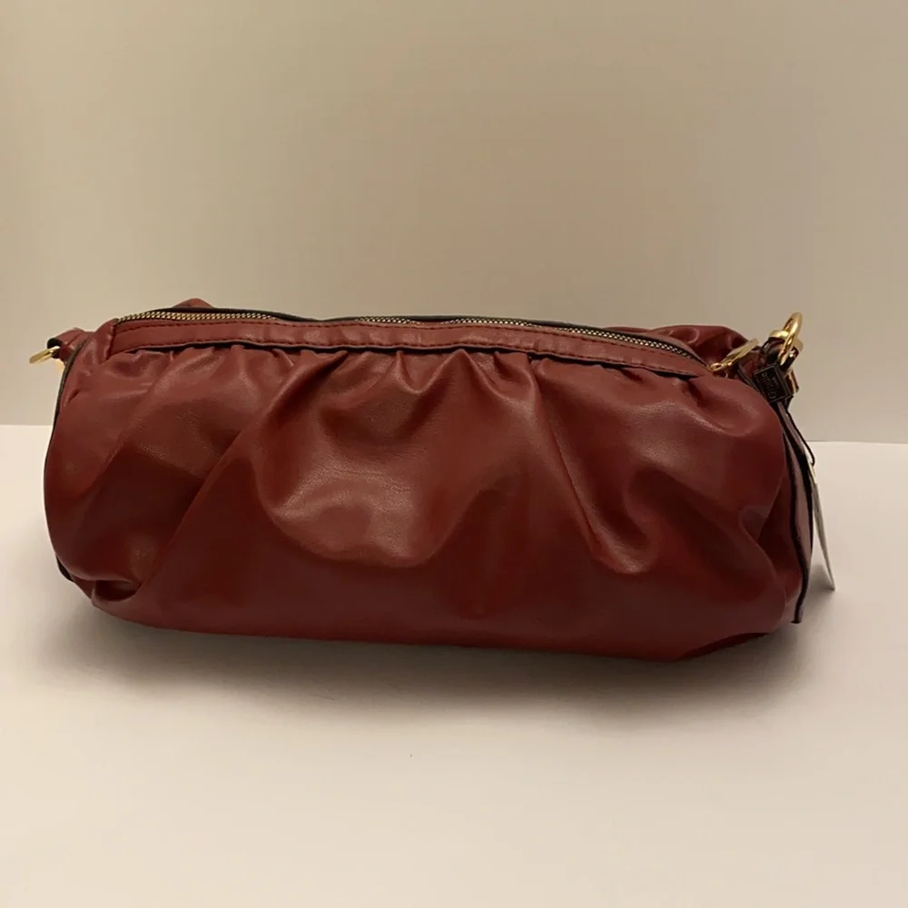 Giselle Paris Ella Satchel Raspberry Vegan Leather Handbag with Gold Accents NWT